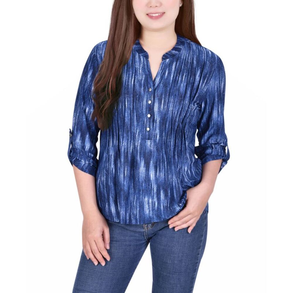 NY Collection Petite Pintuck Roll Tab Sleeve Top